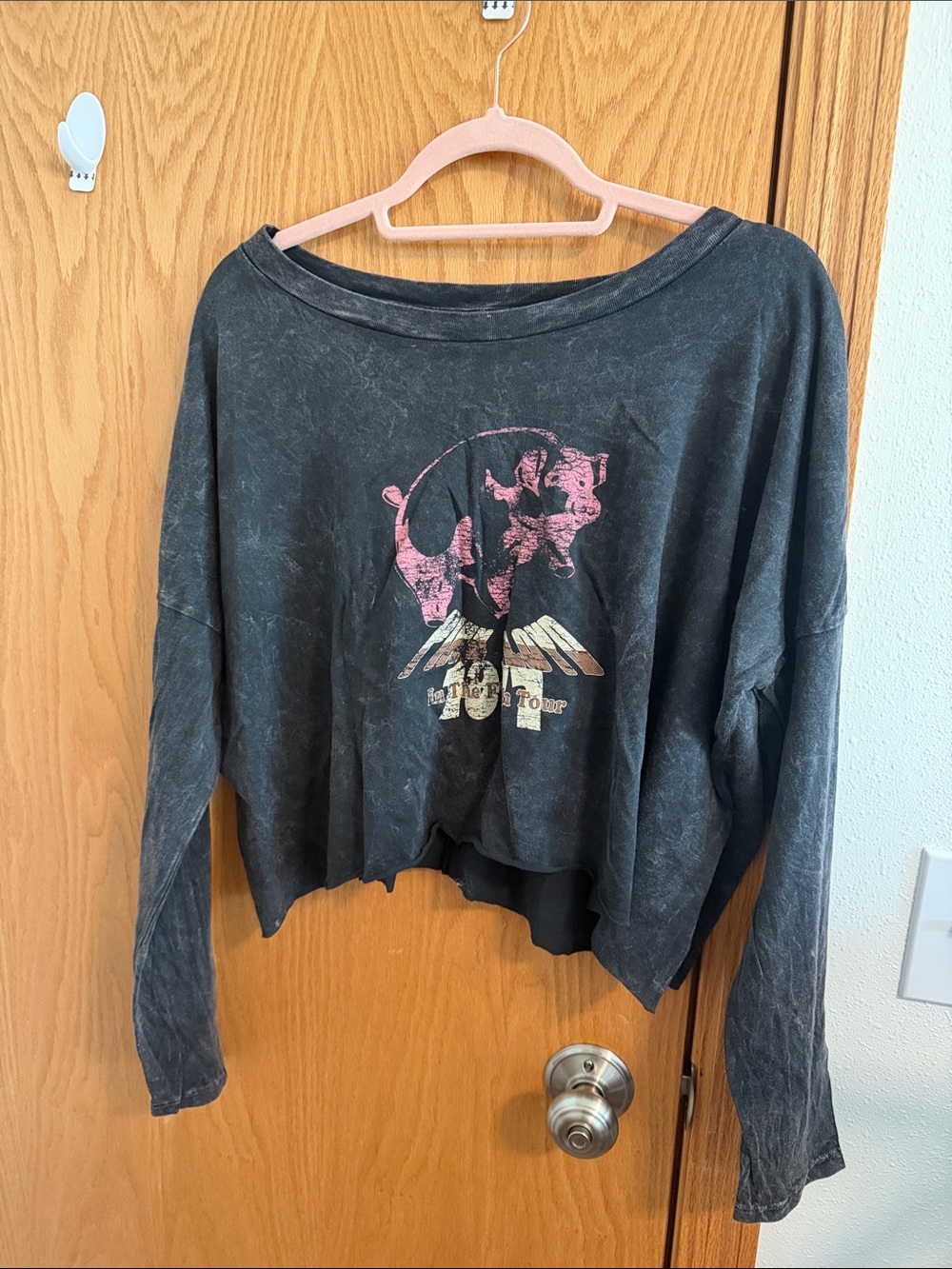 🫶🏼3 for $12!!🫶🏼Washed Black Cropped Graphic Pink Floyd Long Sleeve